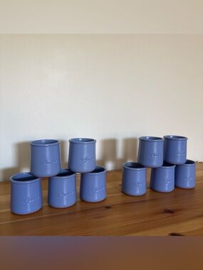 La Fermière Set of 10 Periwinkle Blue Terracotta Yogurt Cups - Reusable
